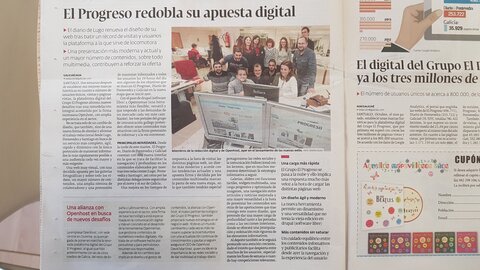 Equipo de El progreso trabajando con el equipo de Opennemas