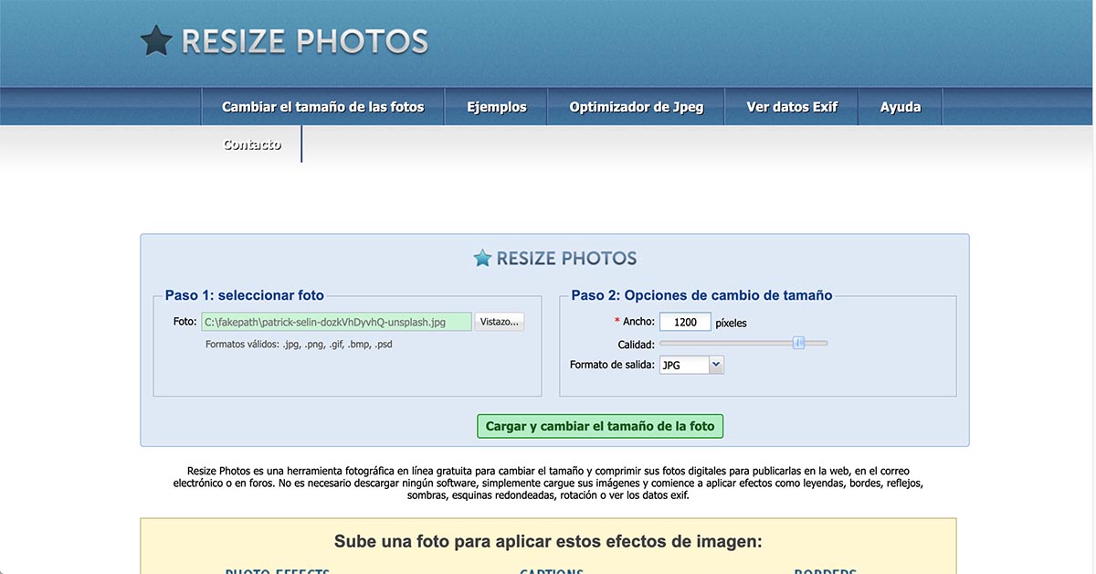 resize photos cargar imagen compresión captura