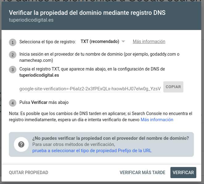 Verifica la propiedad del DNS