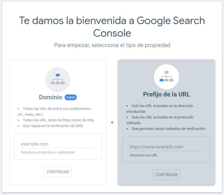 Configurar Google Search Console añadiendo el prefijo de la url