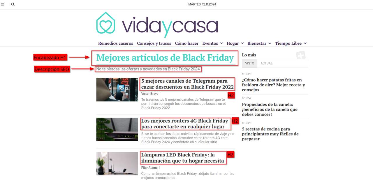 Ejemplo de página de categoría optimizada en Opennemas