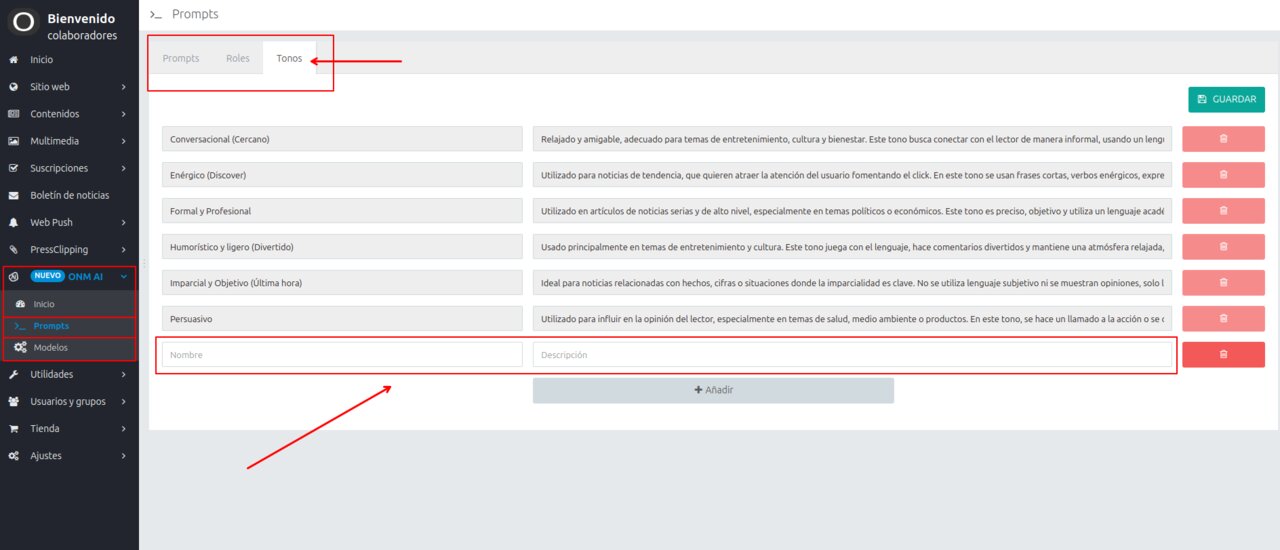¿Cómo crear tonos en Opennemas AI?