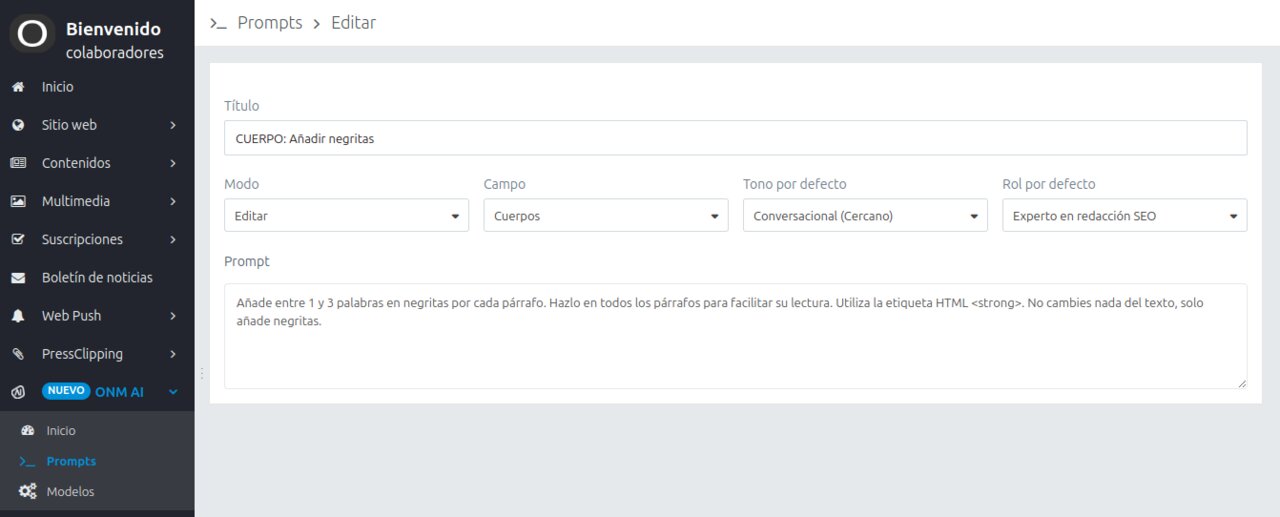Ejemplo de prompt en Opennemas AI