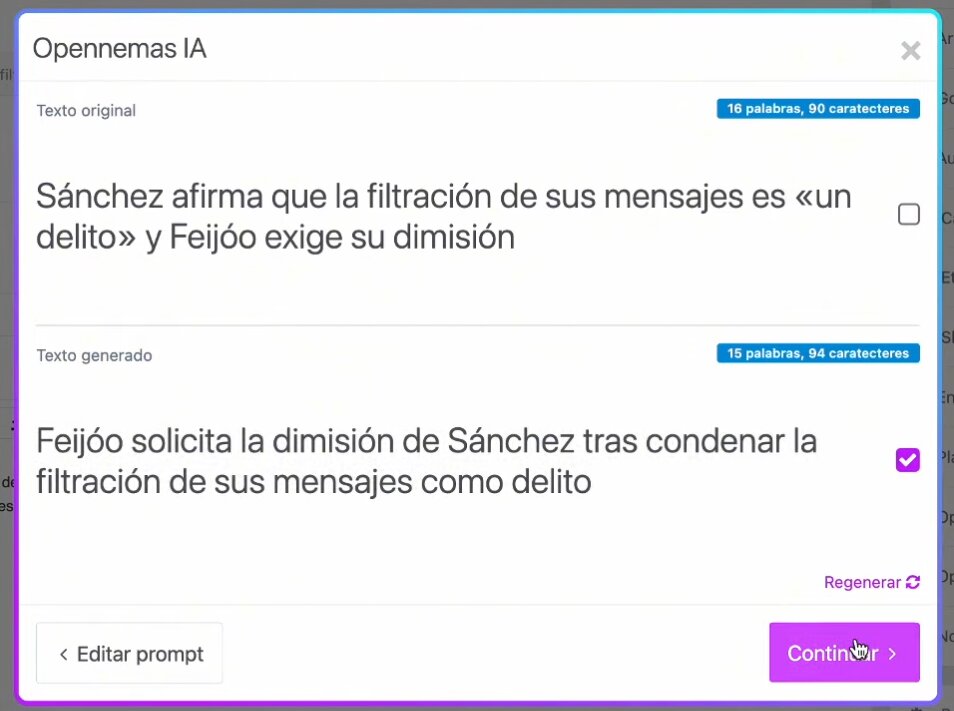 Resultado de editar un titular con Opennemas AI