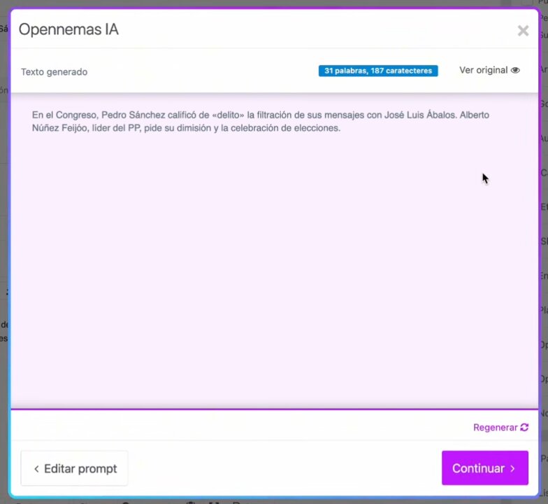 Resultado de editar una descripción con Opennemas AI