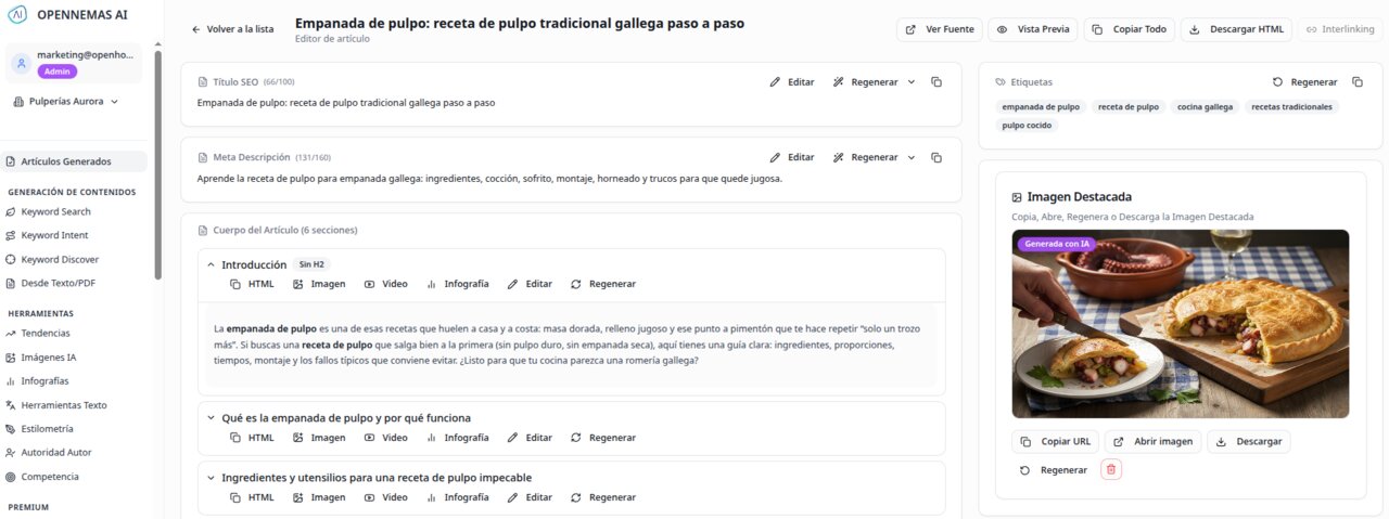 Opennemas AI permite editar y regenerar cada parte del artículo desde el editor y de forma individual