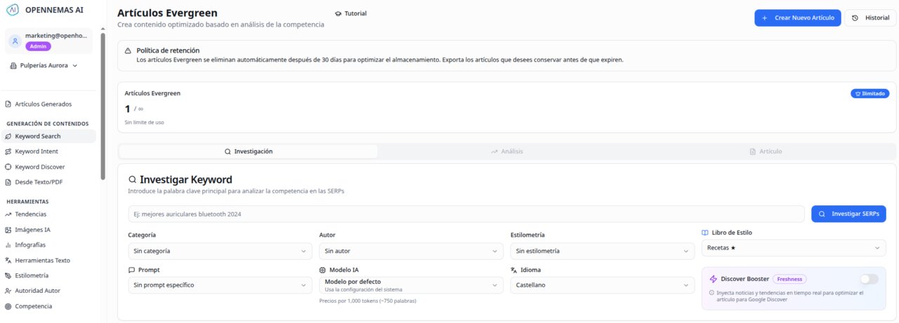 Módulo de Keyword Search en Opennemas AI