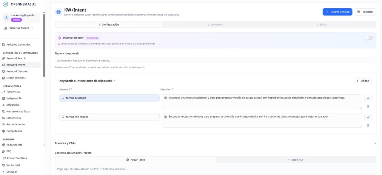 Módulo de Keyword Intent en Opennemas AI